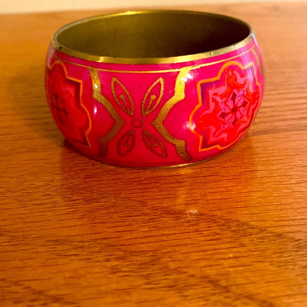 Pink enamel large bangle